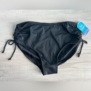 Swim Solutions Solid Shirred-Side High-Waist Bikini Bottoms Size 16